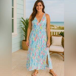 Lilly Pulitzer Blue and Pink Maxi Dress